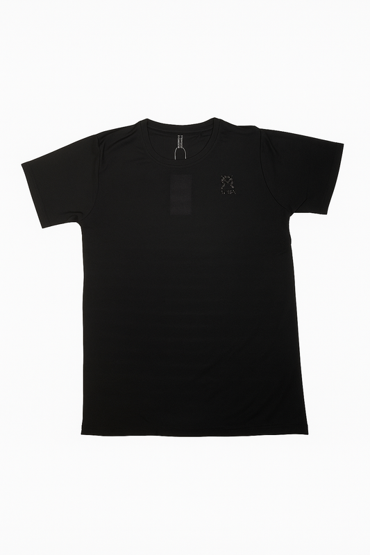 Black Premium Half Sleeves T-Shirt – Imported Elastic Fabric | Minimal Logo Design
